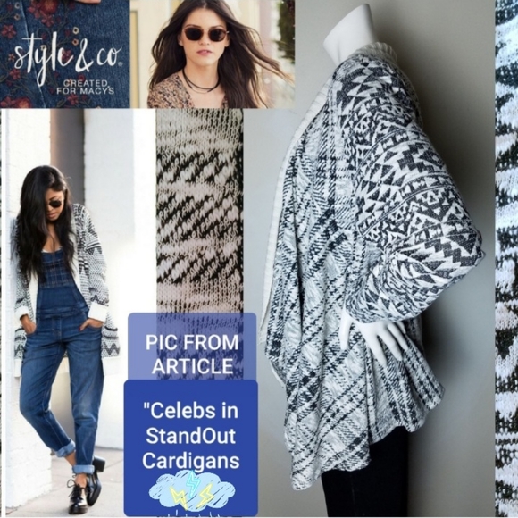 Aztec Meets PLAID Prints Soft Oversized Knit Cardigan Boho Sweater style&co L XL - Picture 1 of 8